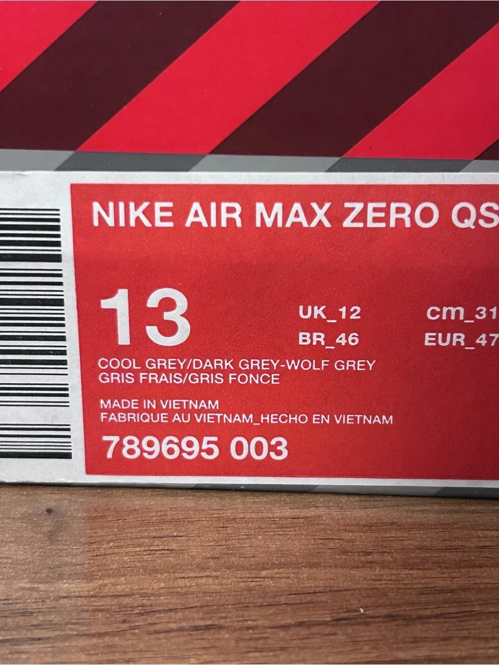 Nike Air Max Zero Cool/Wolf Grey Running Shoes Sneakers Men’s Size 13 789695-003
